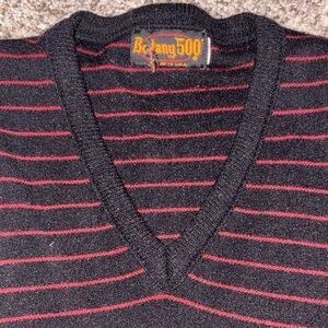 Vintage Botany 500 SZ SM V-Neck Red/BLK Sweater 1980s Striped
